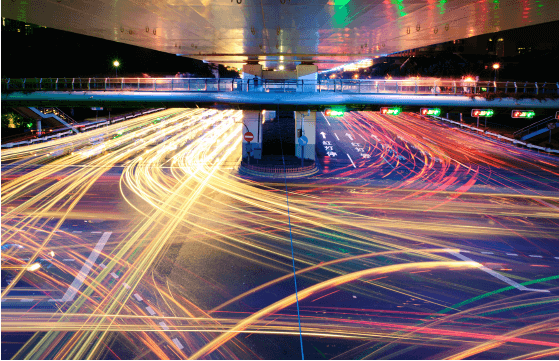 Lightning fast lines of colours across a traffic system Lightning fast lines of colours across a traffic system